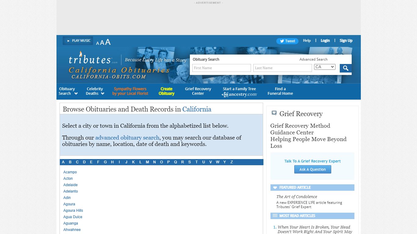 California Obituaries - Latest Obituaries in California - Tributes.com